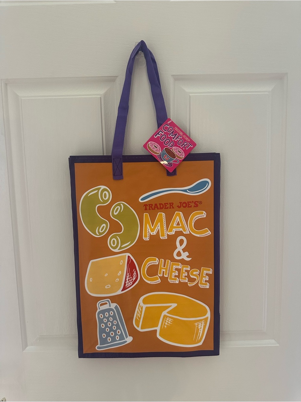 Trader Joe's Mac & Cheese Tote Bag - Orange with Purple Trim